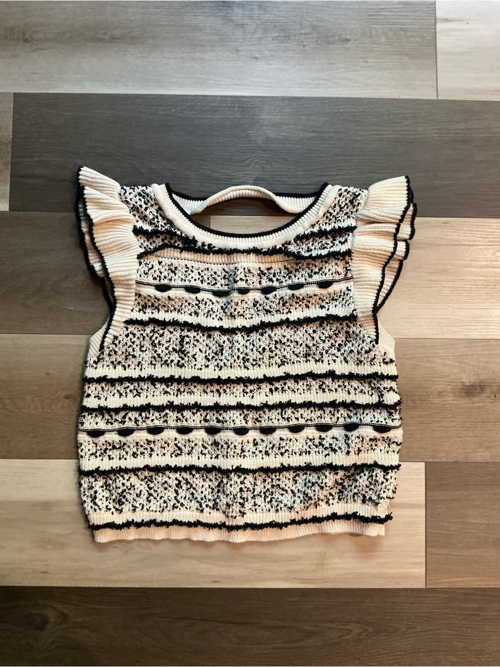 Anthropologie Textured Cream & Black Knit Top